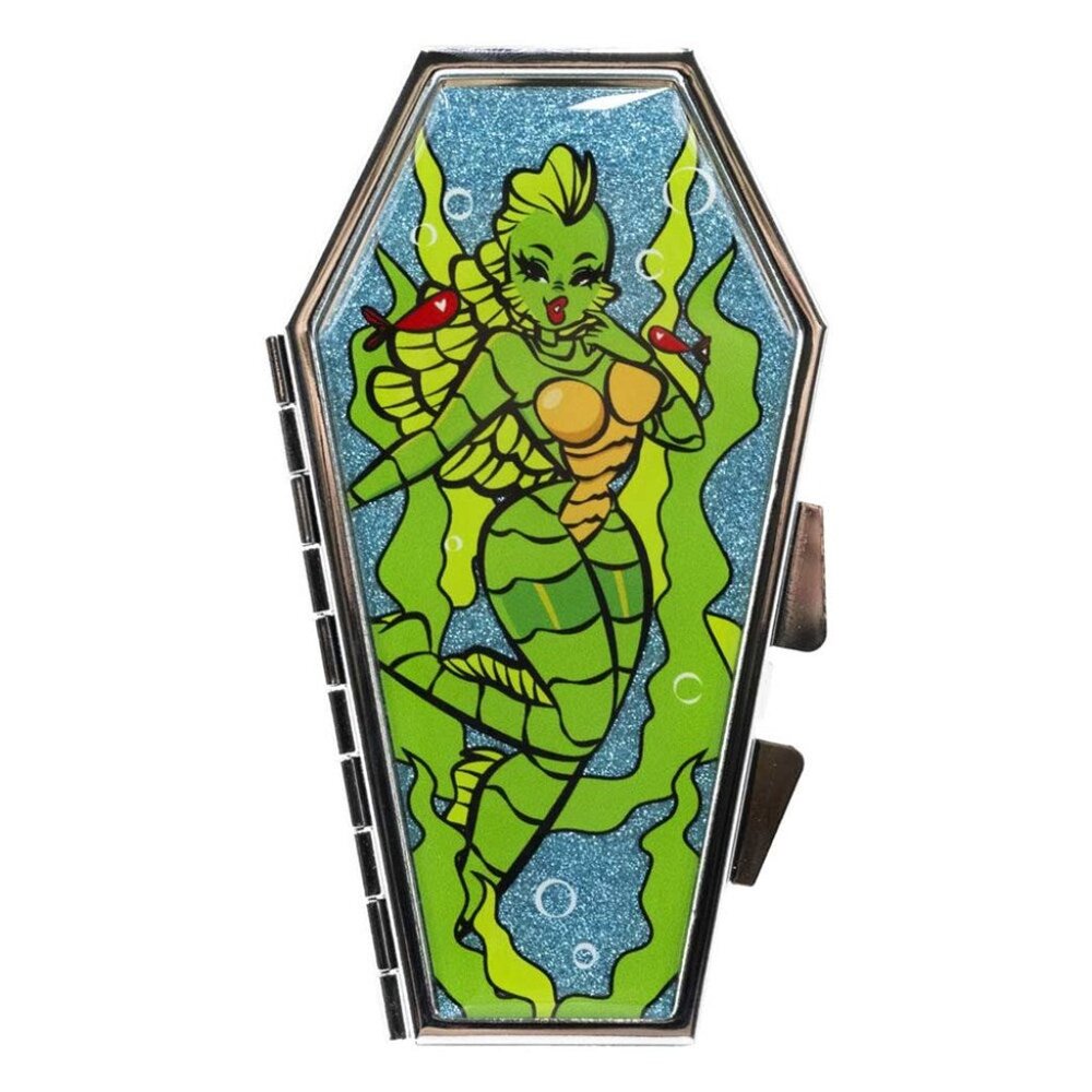 Creature Girl Glitter Coffin Shape Standing Compact Makeup Mirror NEW